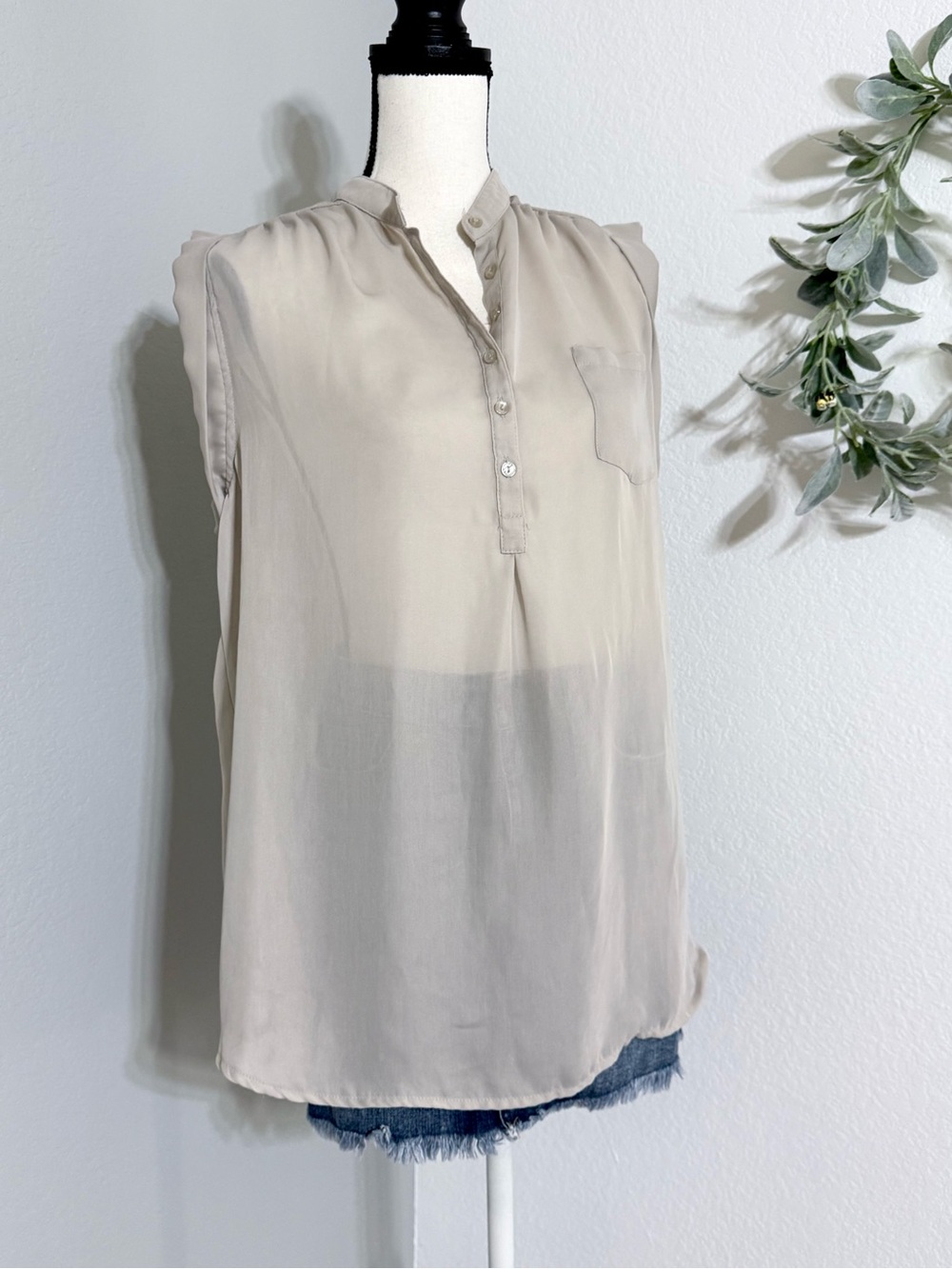Sandro Sleeveless Mandarin Collar Blouse with Cap Sleeves, XL